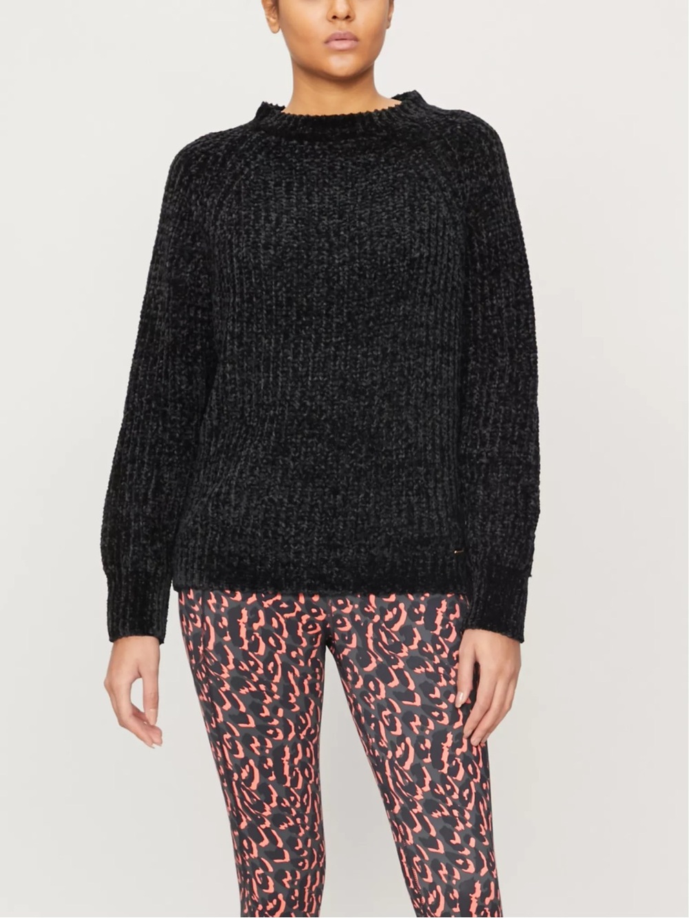 Sweaty Betty Black Lita Chenille Crewneck Sweater Size Medium